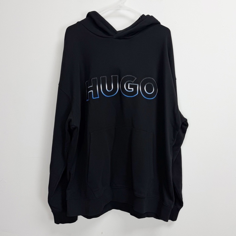 Hugo Boss Hoodie Mens XXL Black Logo Embroidered Sweatshirt Cotton Pullover NWT